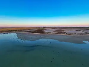 Sea Of Azov Prints: Unusual islands on a brilliant lake, top view, drone camera
