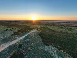 Unusual islands on a brilliant lake, top view, drone camera