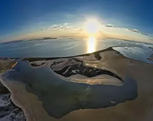 Sea Of Azov Prints: Unusual islands on a brilliant lake, top view, drone camera