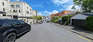 Markings Prints: Urban Residential Street Under Bright Sky