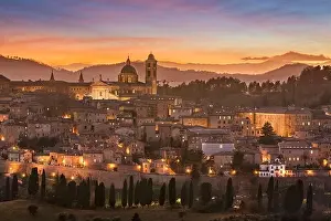 Urbino, Italy medieval walled city in the Marche region at twilight
