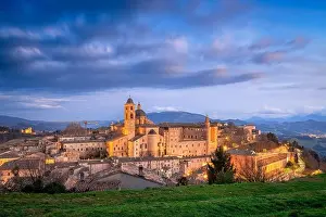 Urbino, Italy medieval walled city in the Marche region at twilight