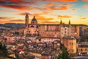 Urbino, Italy medieval walled city in the Marche region at twilight