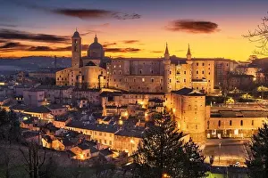 Urbino, Italy medieval walled city in the Marche region at twilight