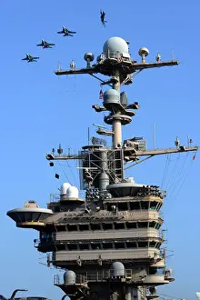 Airforce Prints: U.S. Navy F/A-18 Hornet aircraft break formation above the aircraft carrier USS John C
