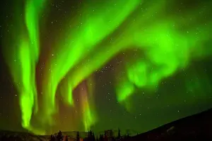 Northern Lights Prints: USA, Alaska, Chena Hot Springs Resort. Aurora borealis fills night sky