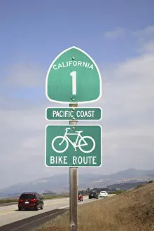 Highway 1 Prints: The USA, California, Cambria, highway 1, bike route, cycle path