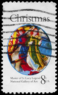 Rebirth Prints: USA - CIRCA 1972: A Stamp printed in USA shows the detail from a painting by the Master of the Saint Lucy Legend (fl)