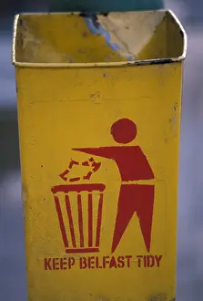 Release Prints: USA Northern Ireland Belfast Sidewalk trash can displays Keep Belfast Tidy motto