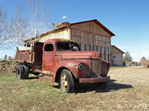 Classic Cars Prints: USA OREGON TERREBONNE A circa 1945 International dump truck at a ranch near Terrebonne