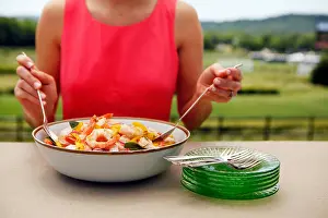 Part Of Prints: USA, Tennessee, Nashville, Iroquois Steeplechase, young woman serving shrimp