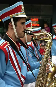 Washington State Prints: USA, Washington State, Issaquah, Salmon Days Festival Parade, marching band