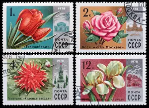 Delivering Prints: USSR - circa 1978: A post stamp printed in the Soviet shows image of flowers