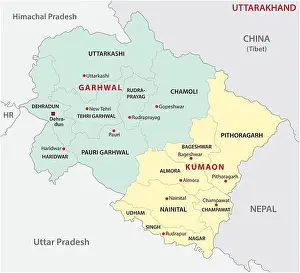 Tibet Prints: uttarakhand administrative and political division vector map