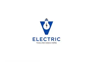 Identity Prints: V Letter Logo Design With Light bulb and lightning bolt. Electric Bolt Letter.