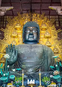 Shinto Prints: Vairocana great buddha in Daibutsu-den Todai-ji temple, Nara, Japan