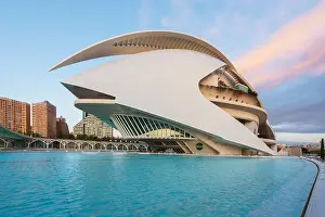Valencia Opera House or Palau de les Arts Reina Sofia before sunrise in Valencia, Spain