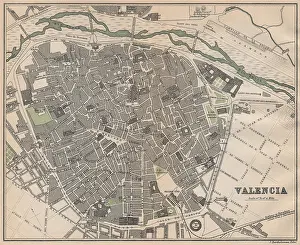 1899 Prints: VALENCIA. Vintage town city map plan. Spain, 1899