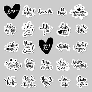 Amour Prints: Valentine day hand lettering sticker set with romantic phrases