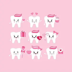 Dentistry Prints: Valentines day teeth dental icon set isolated