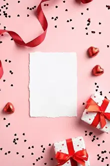 Flatlay Prints: Valentines Day vertical banner template with blank paper card