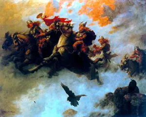 Norse Mythology Prints: *Valkyries* by W. T. Maud depicts the mythological figures of the Valkyries