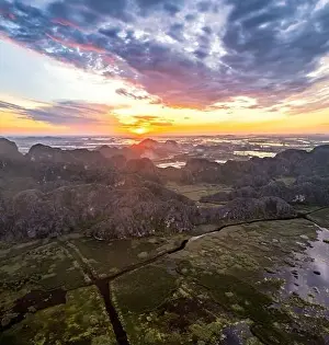 Van Long Natural Reserve in Ninh Binh, Vietnam from aerial view
