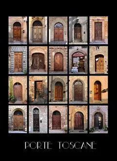 Tuscany Prints: Variaty of old Tuscan Doors in Italy with black background