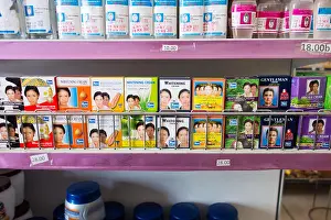 Chemicals Prints: A variety of skin-lightening creams for sale at a supermarket in Ethiopia