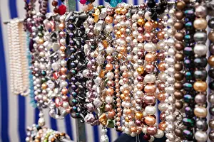 Jewelery Prints: Various colorful beads in the market