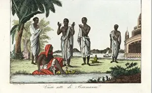 River Bank Prints: Various sects of Hindu priests or Brahmin with their religious paraphernalia at a river bank