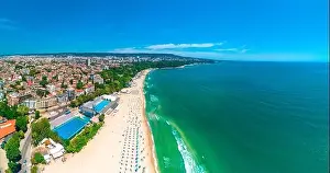 Varna, Bulgaria cityscape, aerial drone view over the city skyline
