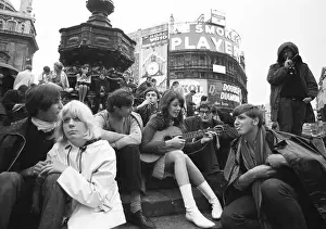 Harrington Prints: Vashti Bunyan playing guitar and singing at Piccadilly Circus, 1966