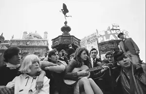 Harrington Prints: Vashti Bunyan playing guitar and singing at Piccadilly Circus, 1966