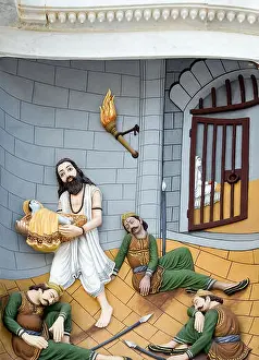 Mandir Prints: Vasudev taking krishna away from prison, mathura, uttar pradesh, india, asia