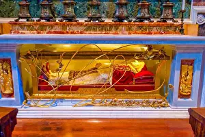 Vatican City Prints: VATICAN CITY - JANUARY 13, 2019: The body of Blessed Pope John XXIII in glass coffin beneath the Altar of St