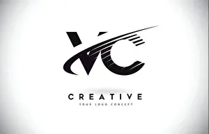 VC V C Letter Logo Design with Swoosh and Black Lines. Modern Creative zebra lines Letters Vector Logo