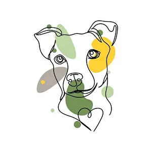 Continuous Prints: Vector abstract continuous one single simple line drawing icon of portrait of dog logo concept in silhouette sketch