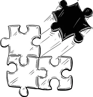 Assemble Prints: Vector Artistic Drawing Illustration of Four Jigsaw Puzzle Pieces