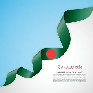 Color Green Prints: Vector banner in white and blue colors and waving ribbon with flag of Bangladesh