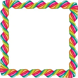 Lick Prints: vector border of colorful twisted lollipop candy isolated on white background with copyspace