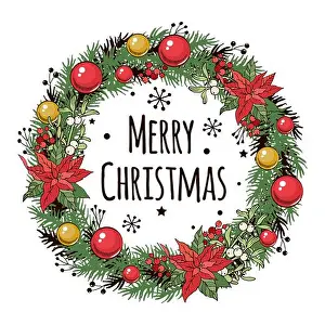Poinsettia Prints: Vector Christmas wreath of red poinsettia