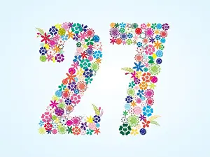 Typeface Prints: Vector Colorful Floral 27 Number Design isolated on white background