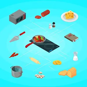 Saucepan Prints: Vector cooking food isometric concept illustration. 3D meal