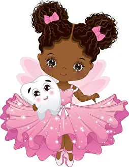 Buns Prints: Vector Cute African American Tooth Fairy with Tooth