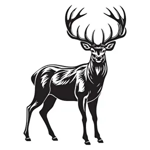Reindeer Prints: Vector Deer Silhouette Black Hand drawn Figure