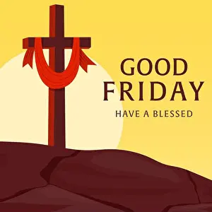 Glory Prints: vector design good friday illustration with the cross on sunset background