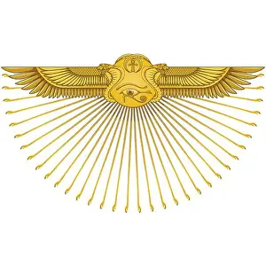 Occultism Prints: Vector design of Winged Sun with cobras