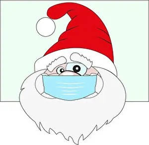 Influenza Prints: Vector EPS 10. Santa Claus Wearing Medical Face Mask