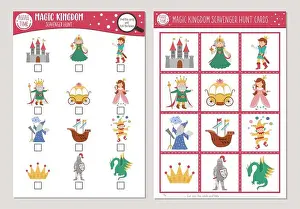 Quiz Prints: Vector fairytale scavenger hunt cards set